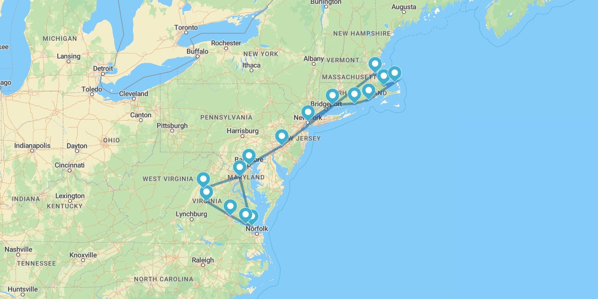 Route through the Early Settlements