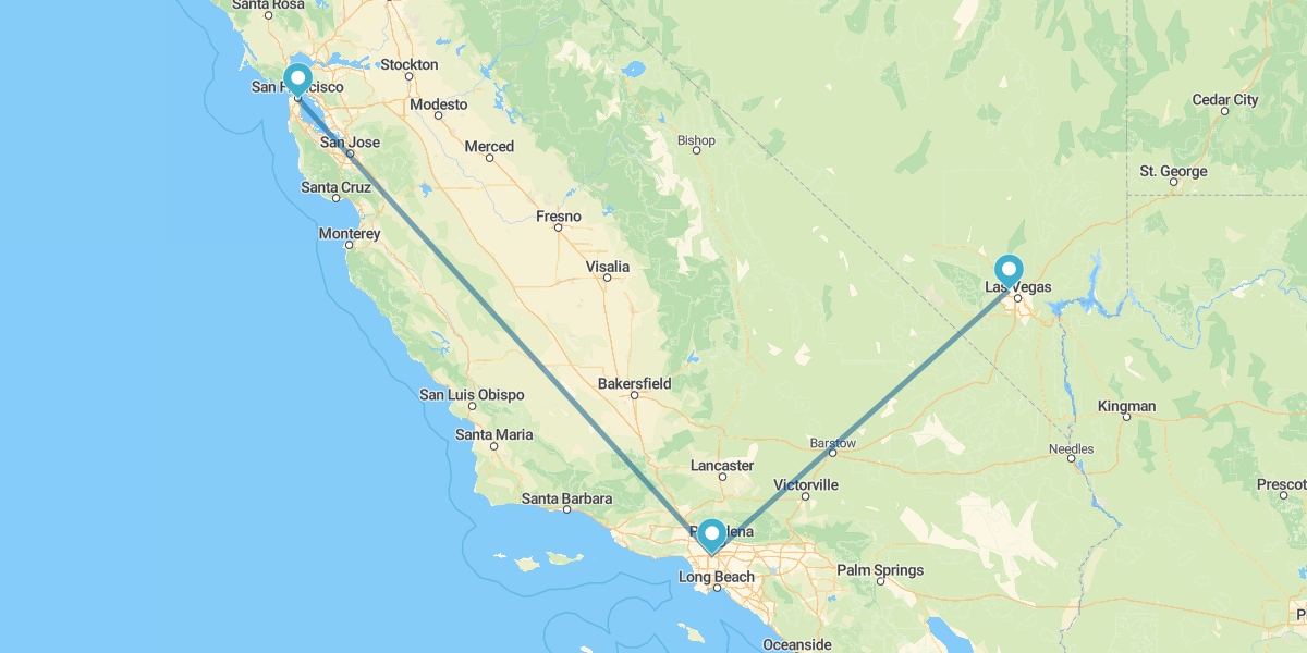 Las Vegas, Los Angeles and San Francisco