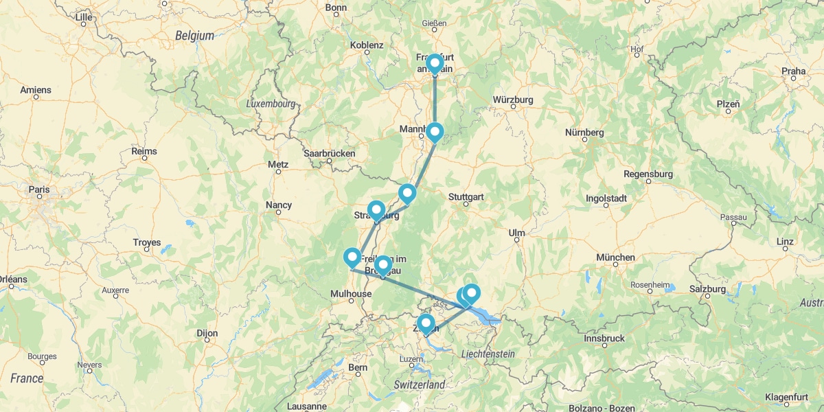 Route through the Black Forest and Lake Constance