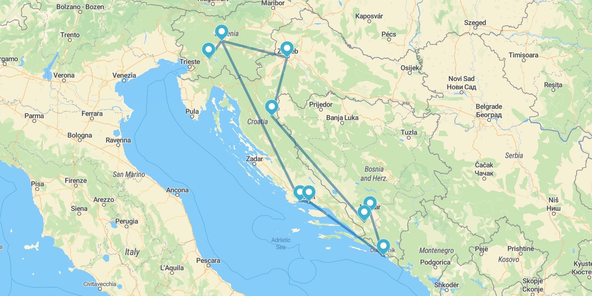 Route through Croatia, Slovenia and Bosnia