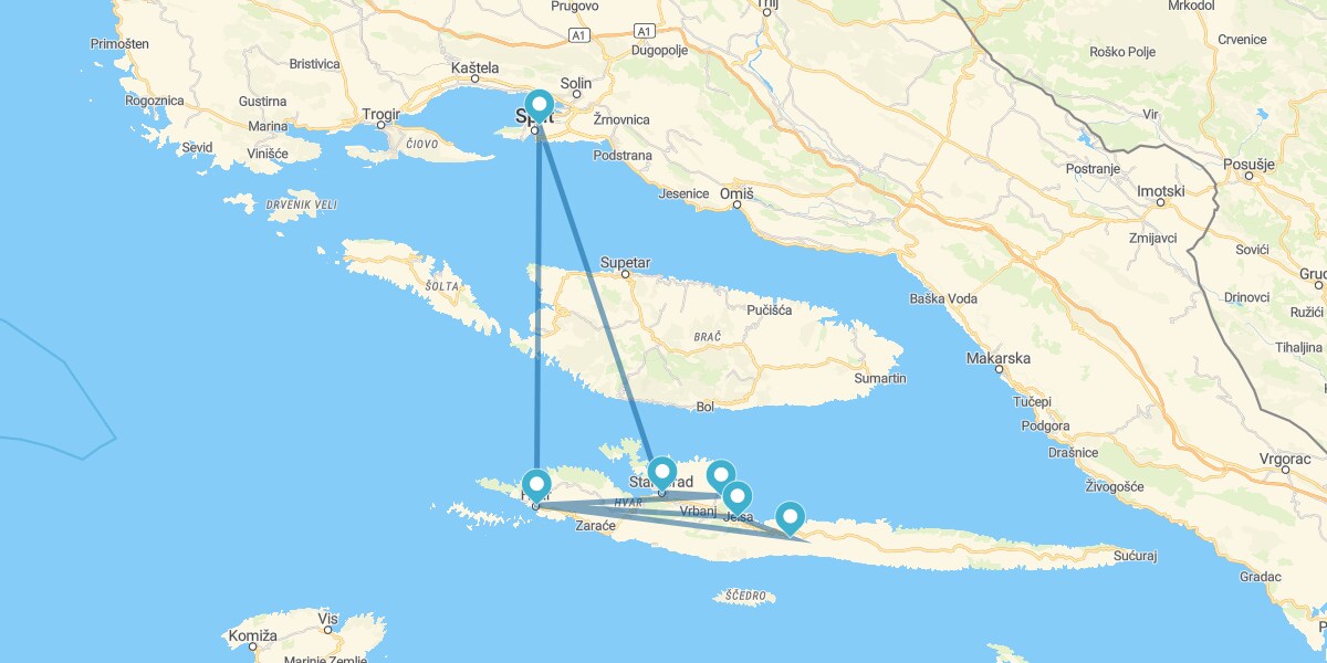 Hvar Island and Split's Route