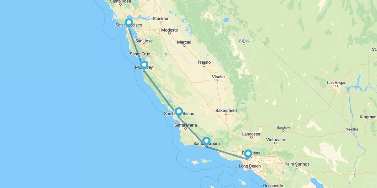 Californian Coast Route, from Los Angeles to San Francisco