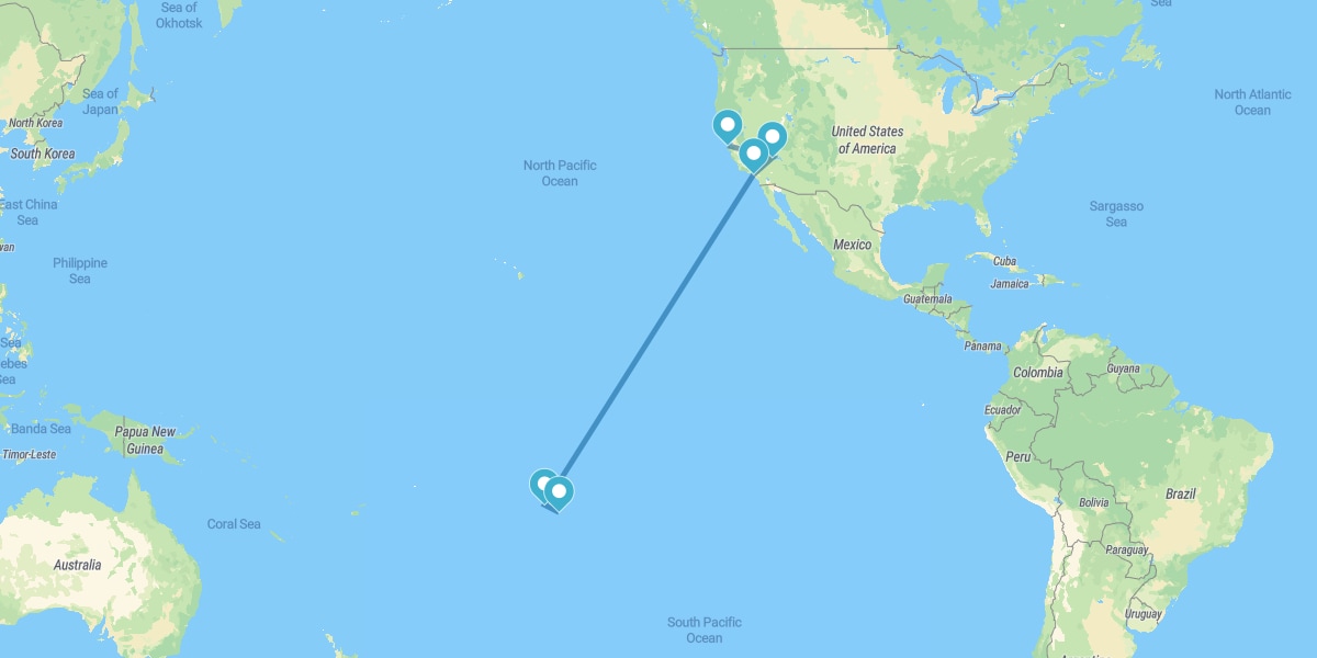 San Francisco, Las Vegas, Los Angeles , Bora Bora and Tahiti