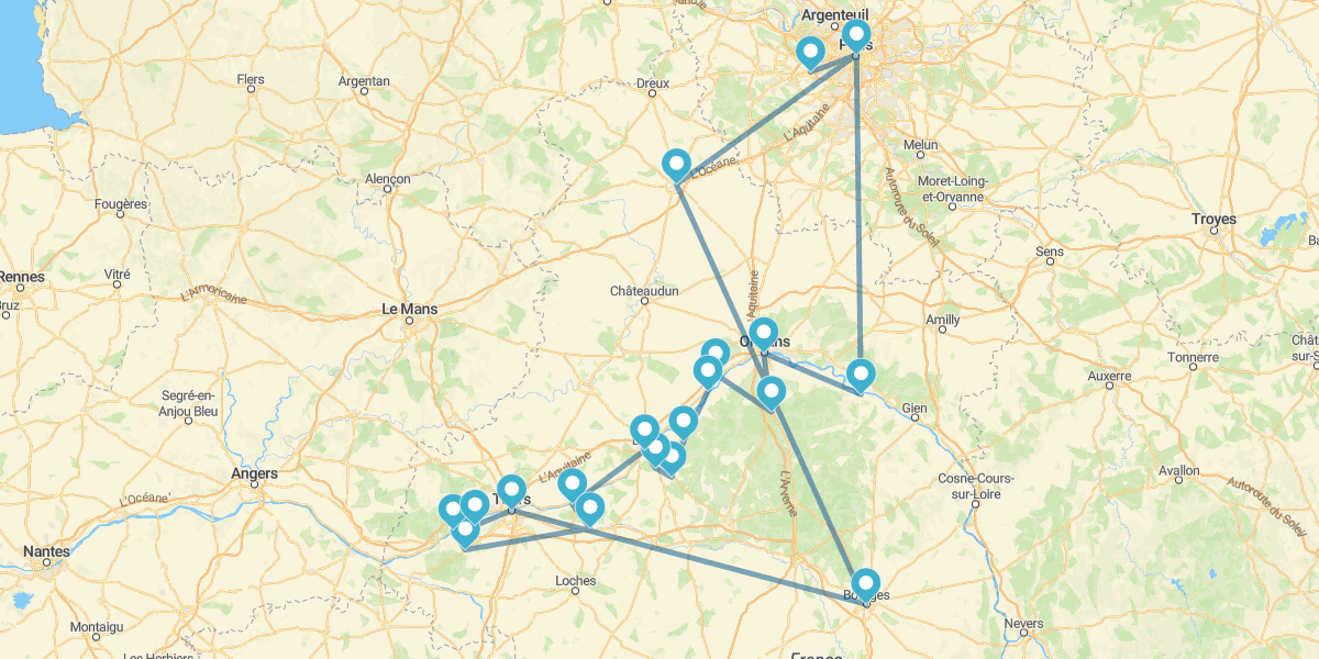 Route around the Royal Châteaux of the Loire Valley