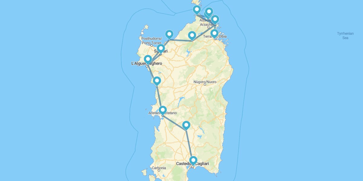 Route from the Emerald Coast (Costa Smeralda)