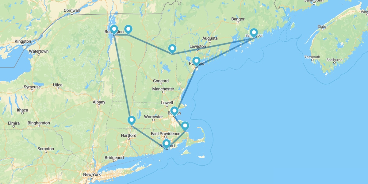 Route through New England, nature and history