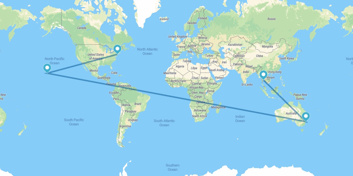 Bangkok, Sydney, Hawaii and New York