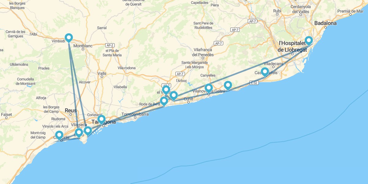 Route from Barcelona to the endless beaches of the Costa Daurada