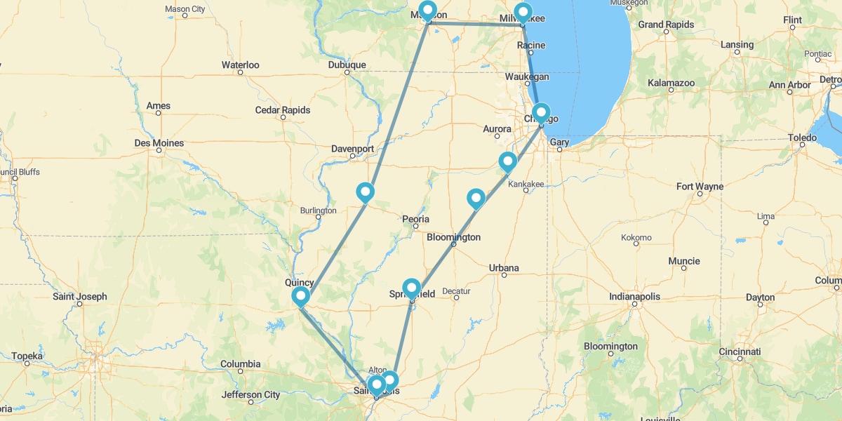 Route through the Midwest