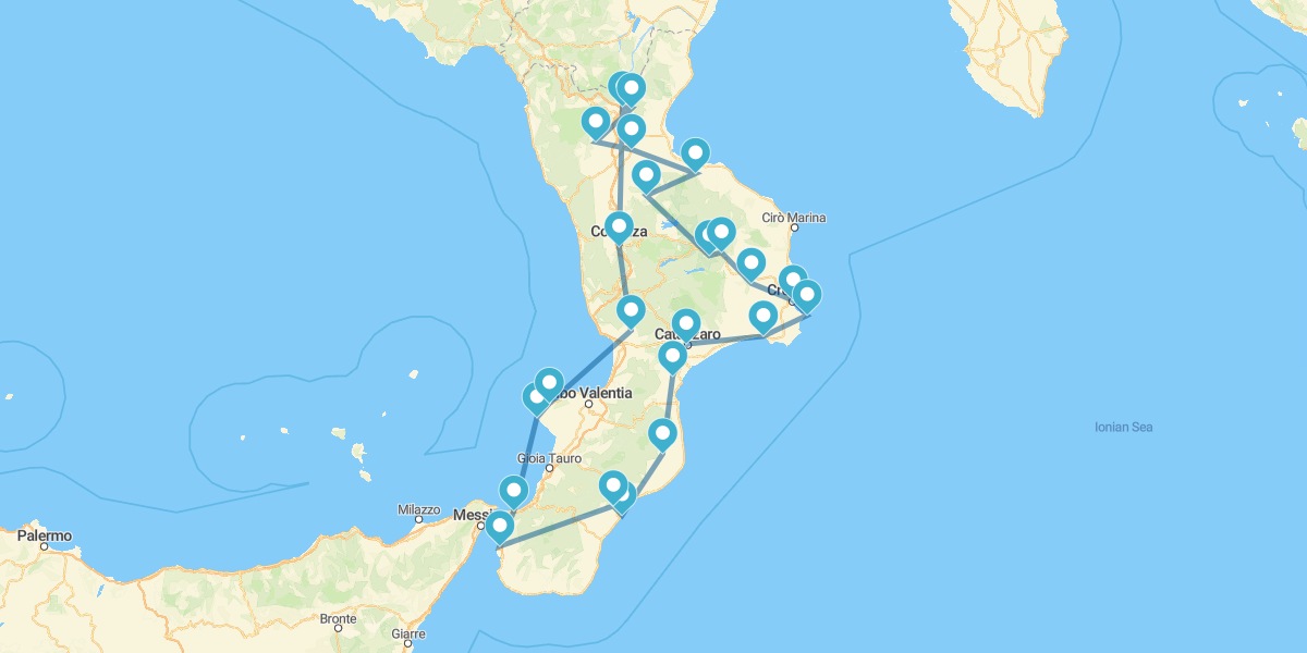 Route through the Calabria Region