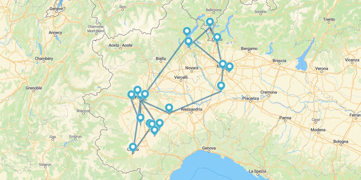 Route through the House of Savoy's Piedmont Region