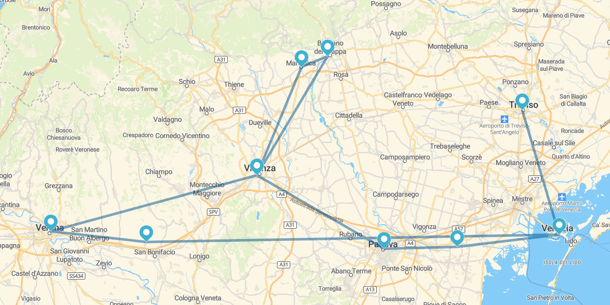 Route through the Veneto Region