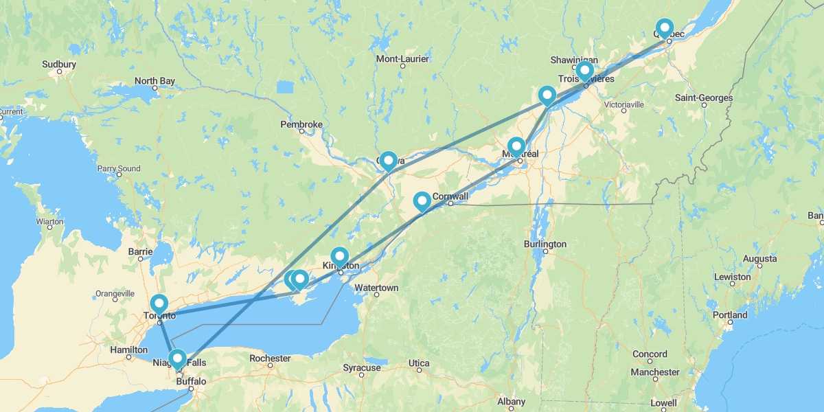 The Canadian East Route with overnight at Niagara Falls