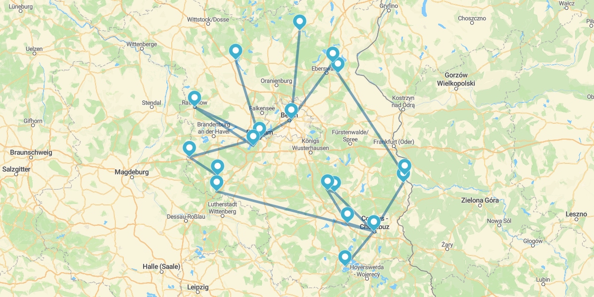 Route through Potsdam and the highlights of Brandenburg