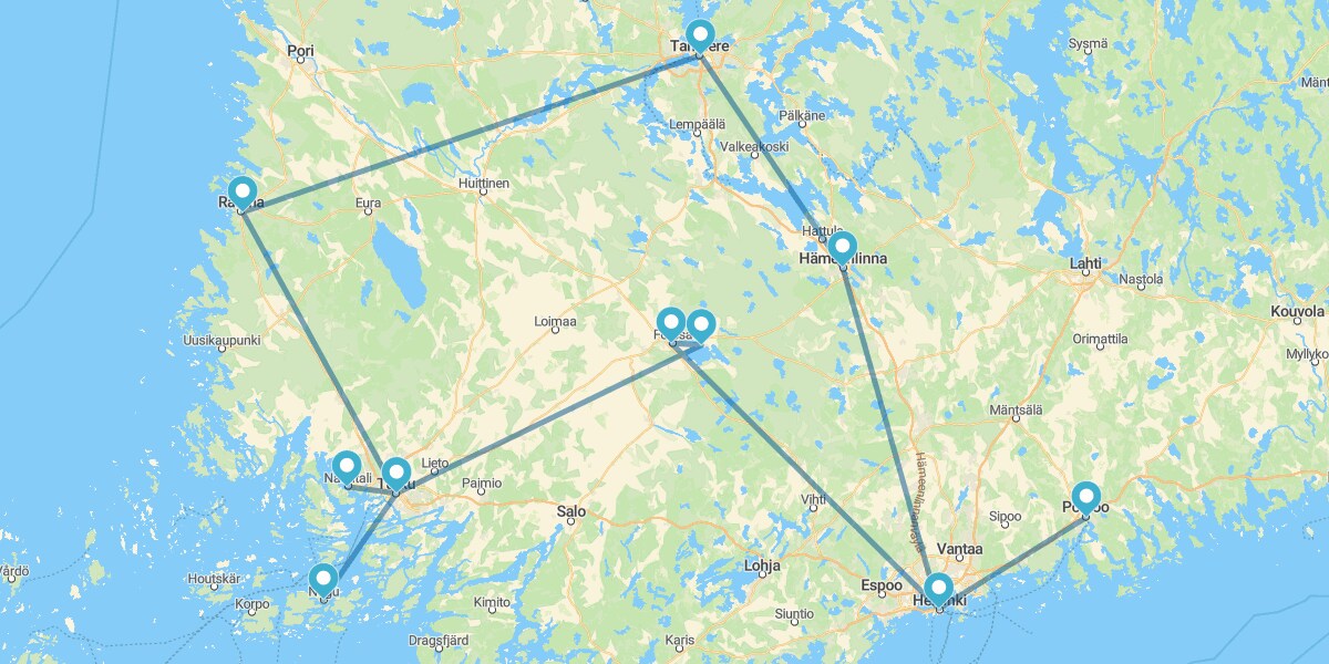 Route through Southwest Finland