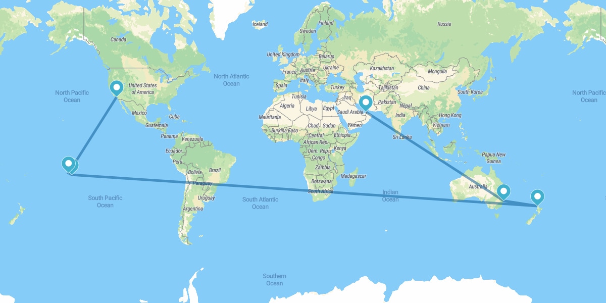 Dubai, Sydney, Auckland, French Polynesia and Los Angeles