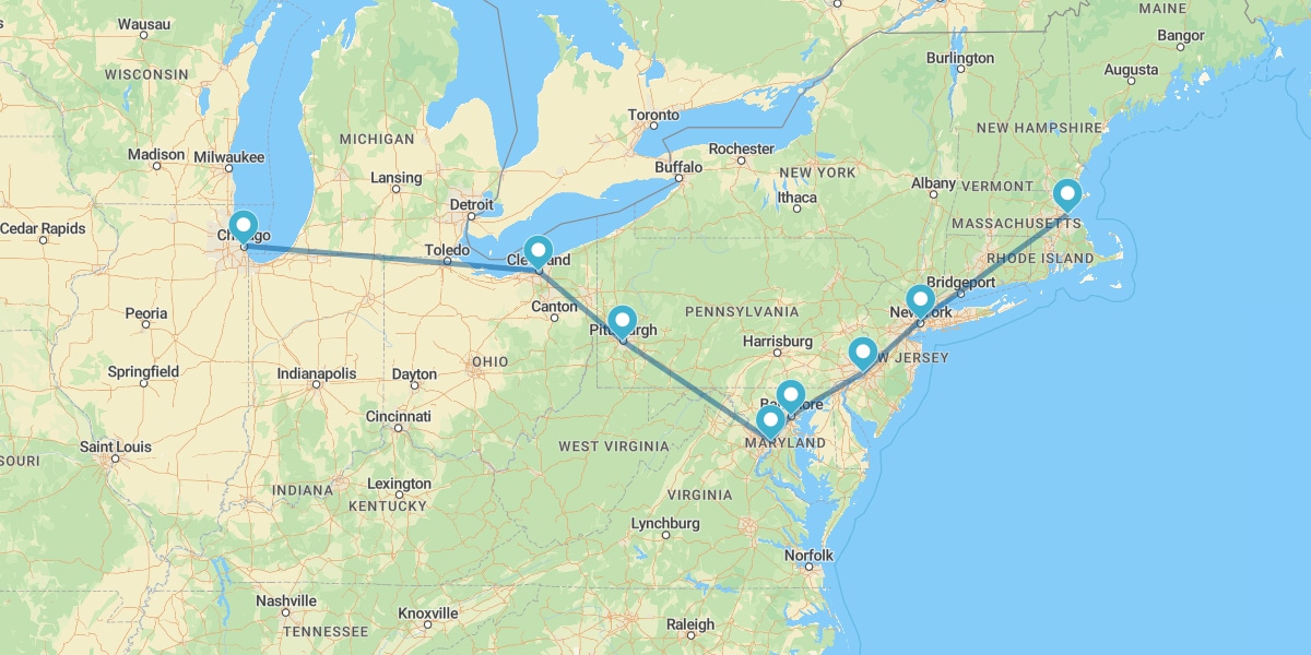 East Coast iconic "sport stadiums" Route