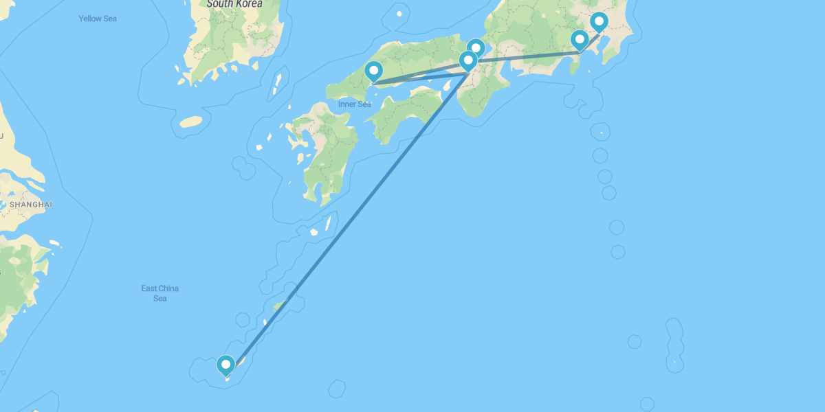 Tokyo, Hakone, Kyoto, Hiroshima, Osaka and Okinawa