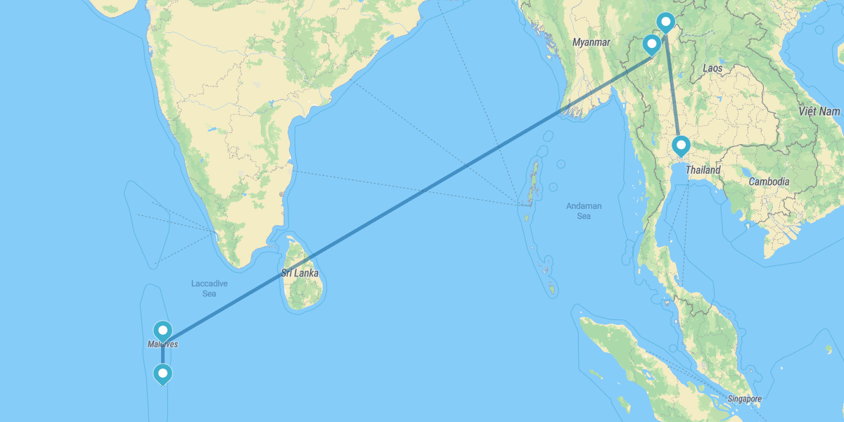 Bangkok, Chiang Rai, Chiang Mai and Maldives