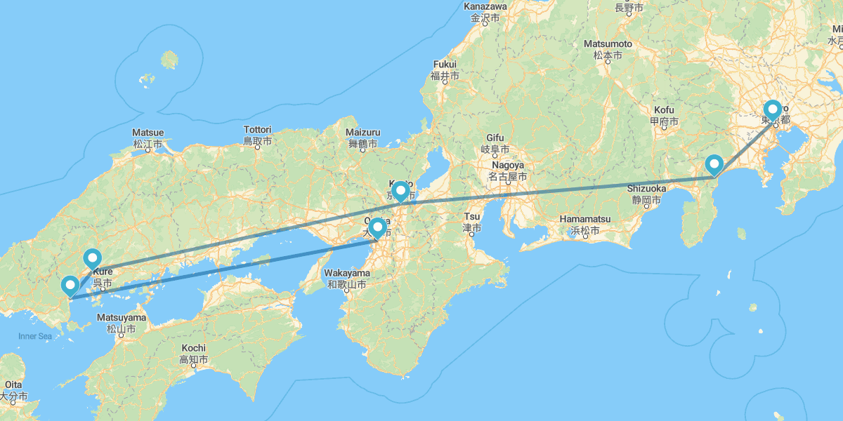 Tokyo, Hakone, Kyoto, Hiroshima, Miyajima and Osaka