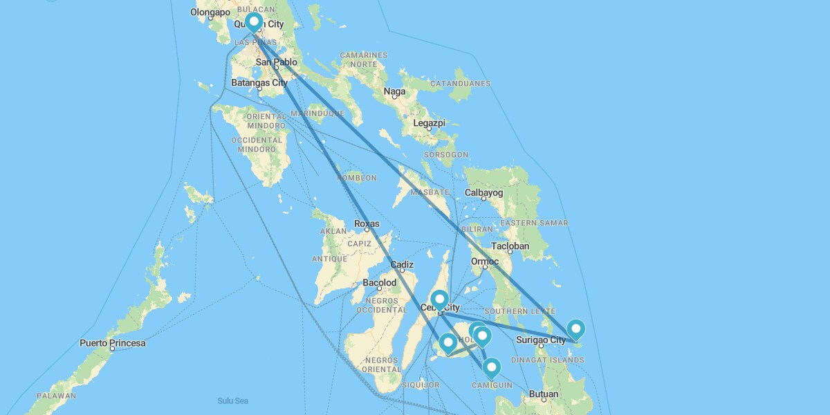 Manila, Bohol and Anda, Camiguín, Cebu, and Siargao