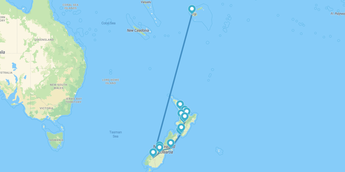 Lord of the Rings Route with a stopover in Fiji