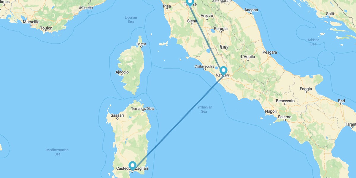 From Florence to Rome by train and Sardinia