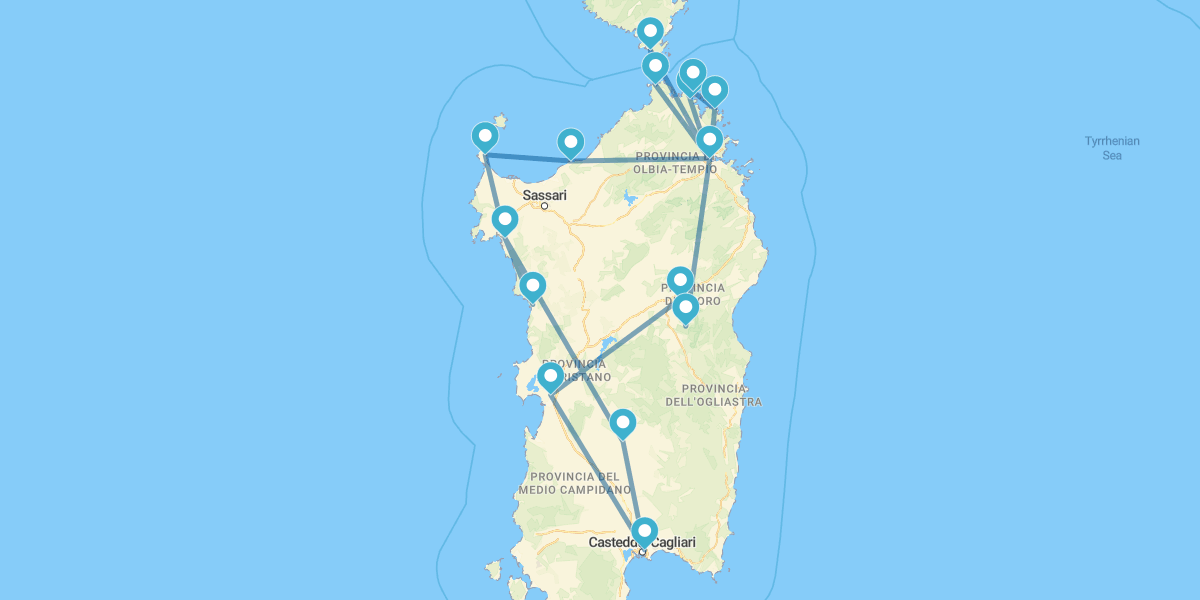 Route from Cagliari