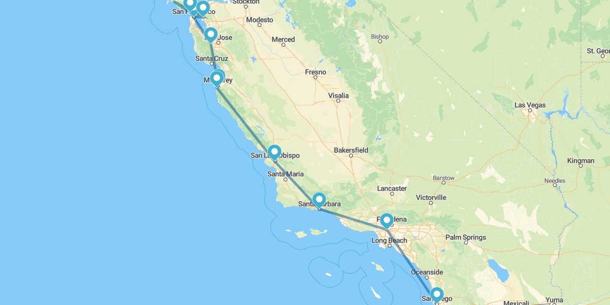 Californian Coast Route, from San Francisco to San Diego