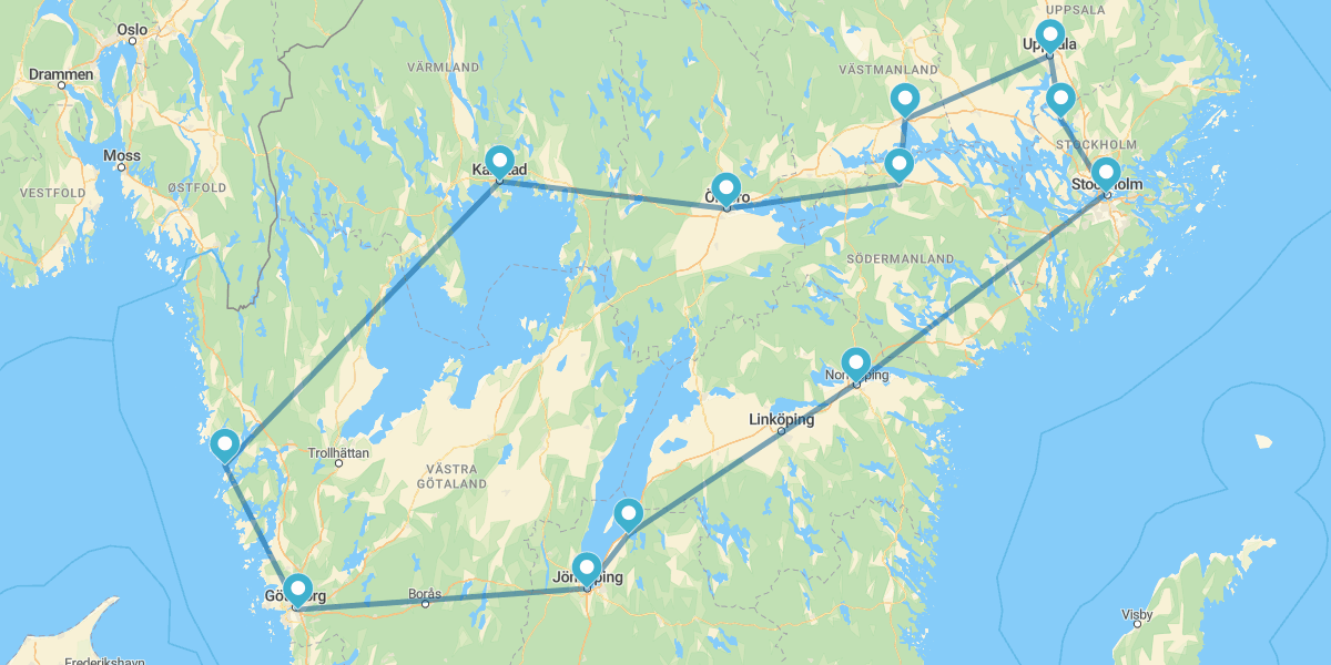 Route from Stockholm to Gothenburg