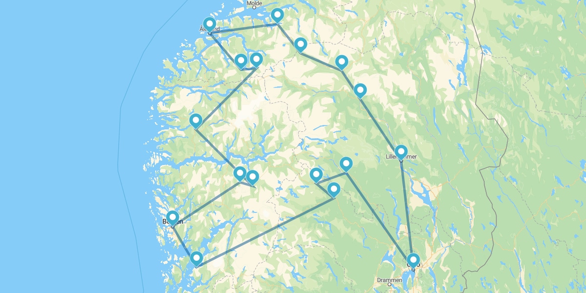 Route through the Norwegian Fjords