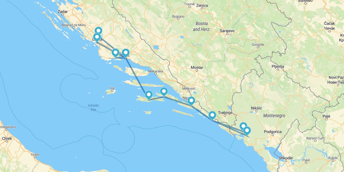 Route from Dubrovnik to Split