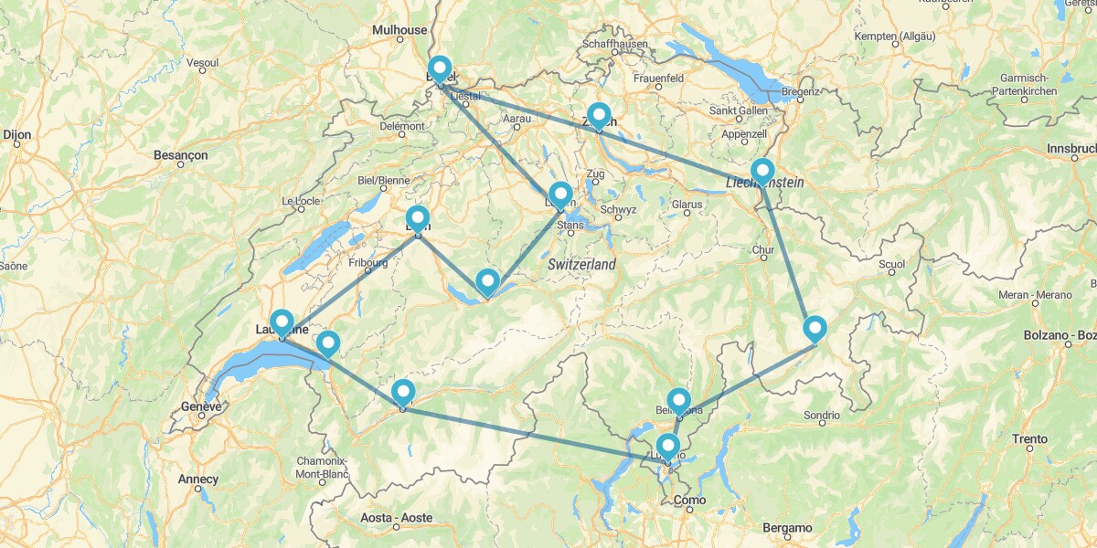 Route through Switzerland and its Picture-Postcard Landscapes