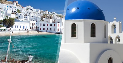 Mykonos and Santorini by plane and with rental car
